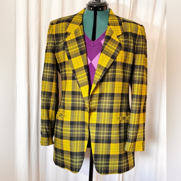 Jones New York Jackets & Blazers - Vintage Jones New York Yellow and Black Plaid Wool Blazer Women's Size 10
